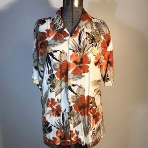 John Henry Short Sleeve Tropical Print Button Down Shirt